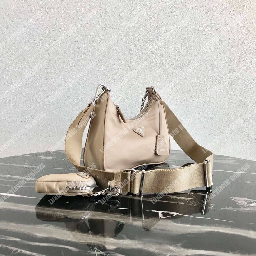 Pra*a re-edition 2005 nylon shoulder bag beige