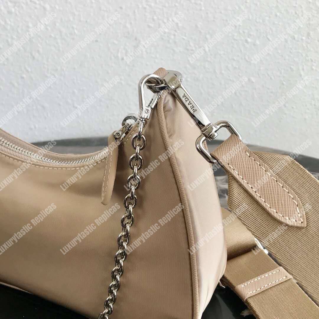 Pra*a re-edition 2005 nylon shoulder bag beige