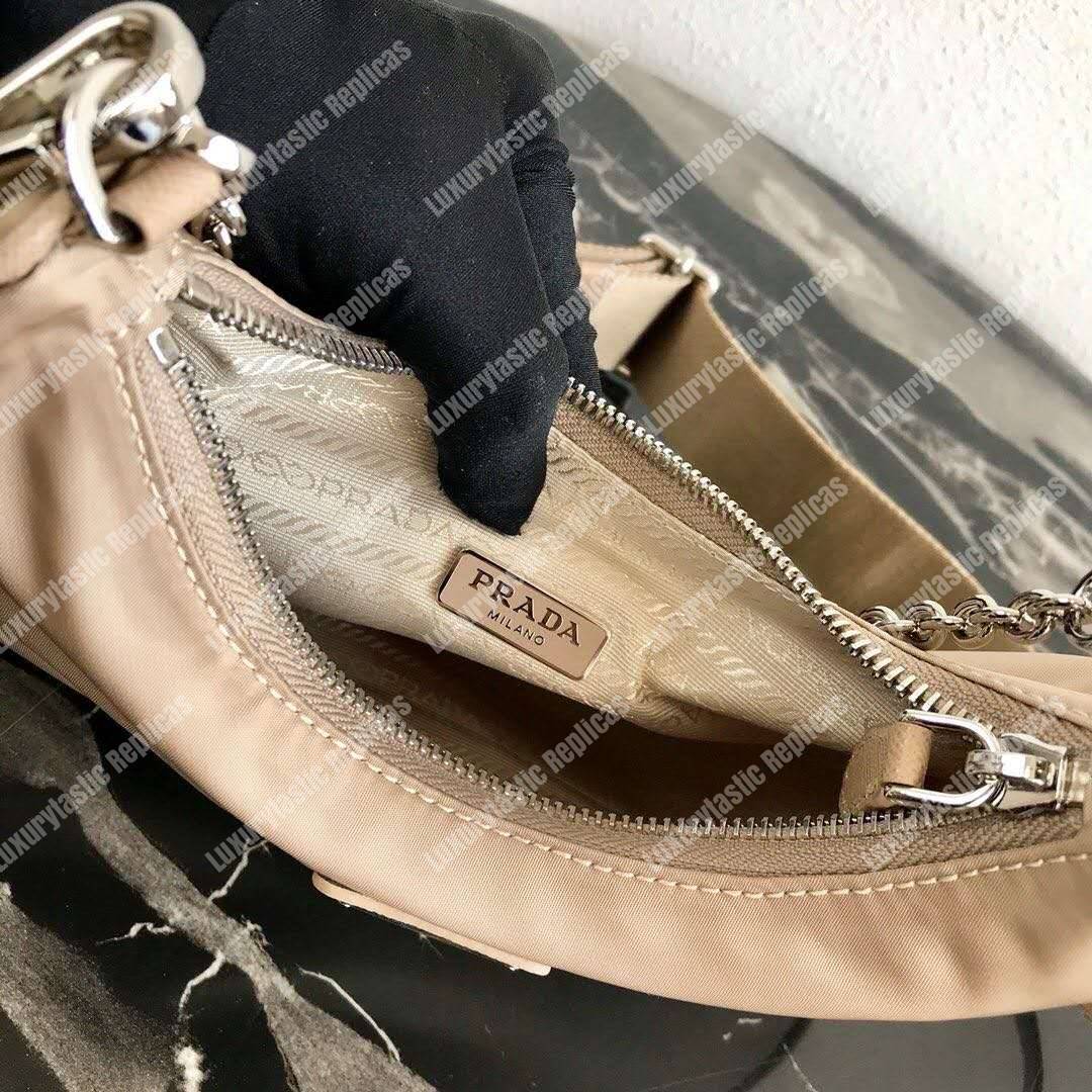 Pra*a re-edition 2005 nylon shoulder bag beige