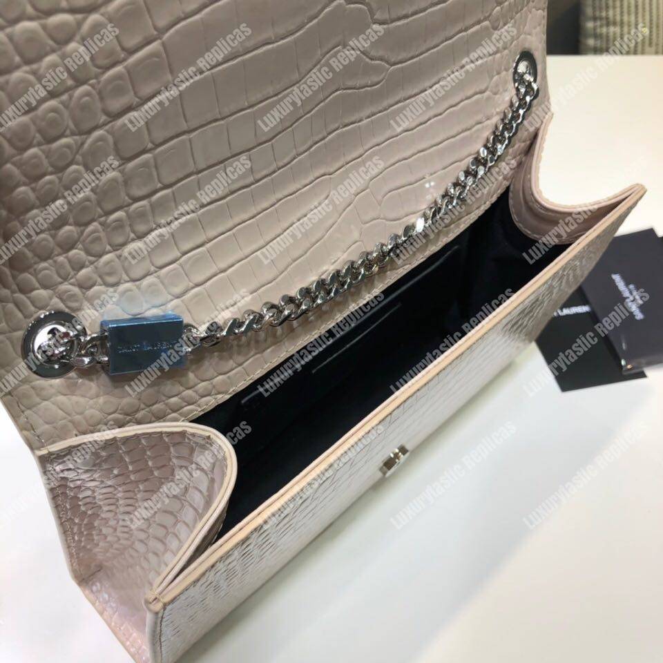 Saint Laurent Saint Laurent Medium Kate Tassel Chain Bag Pink Crocodile
