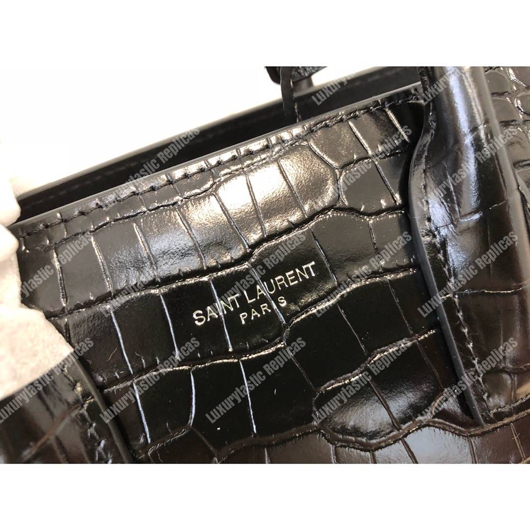 Saint Laurent Classic Sac De Jour Baby In Embossed Crocodile Shiny Leather Black