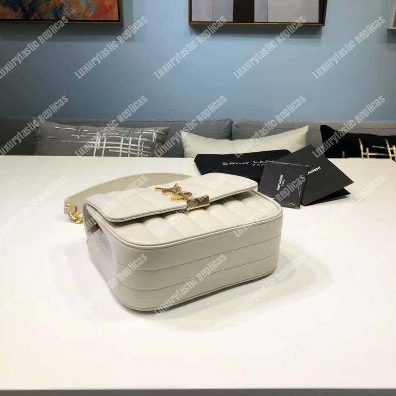 Saint Laurent Vicky Small In Matelassé Patent Leather White