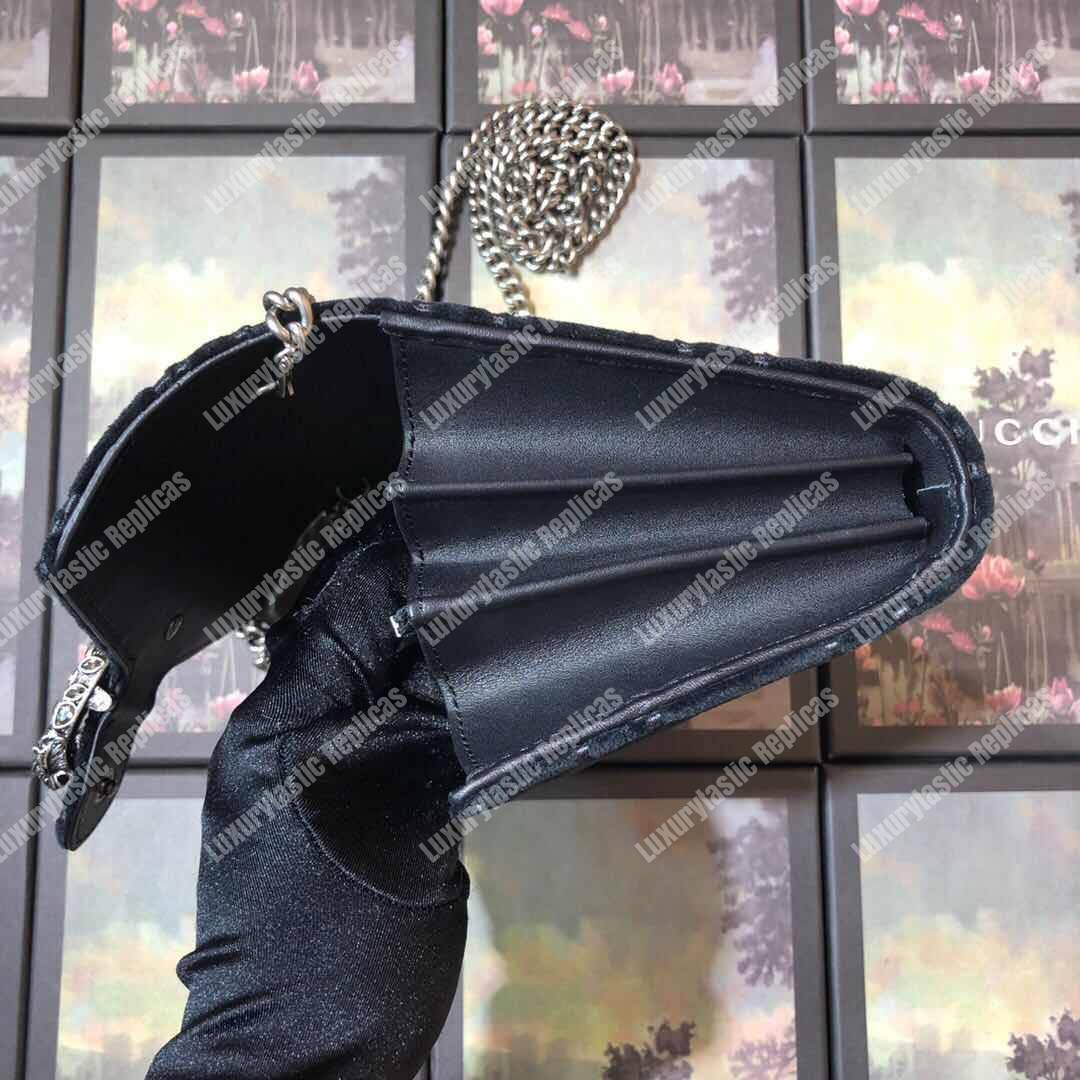 G*u*i dionysus gg velvet mini chain wallet black velvet