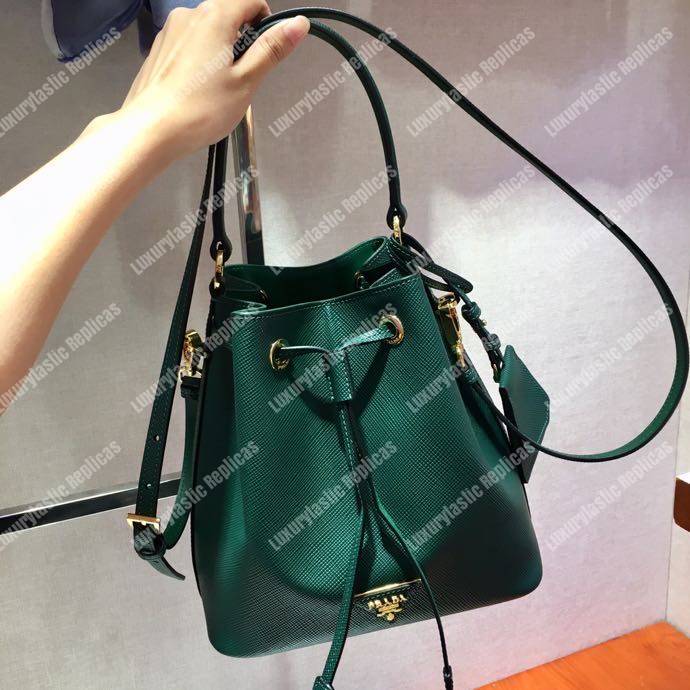 Pra*a saffiano leather bucket bag green
