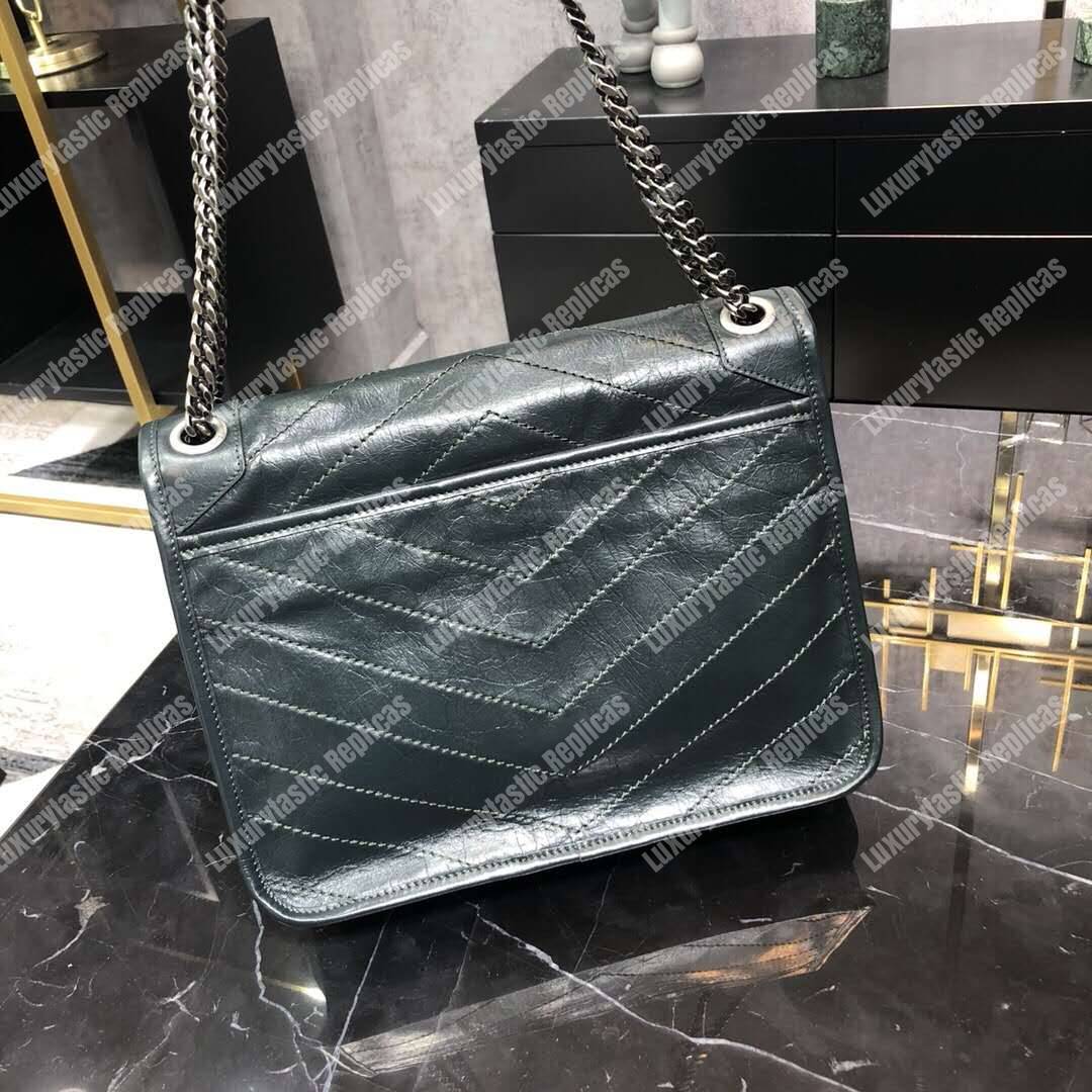 Saint Laurent Niki Medium Bag In Crinkled Vintage Leather Dark Green