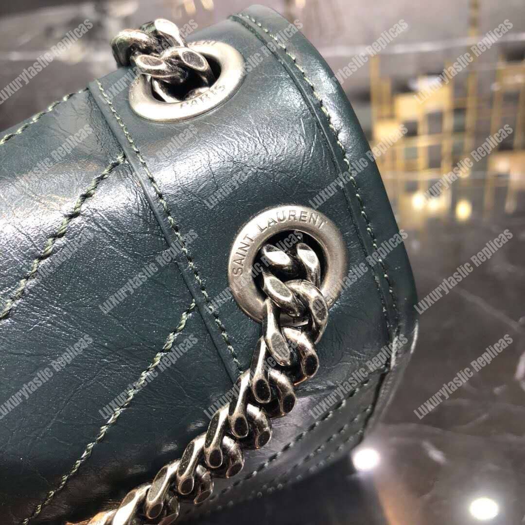 Saint Laurent Niki Medium Bag In Crinkled Vintage Leather Deep Green