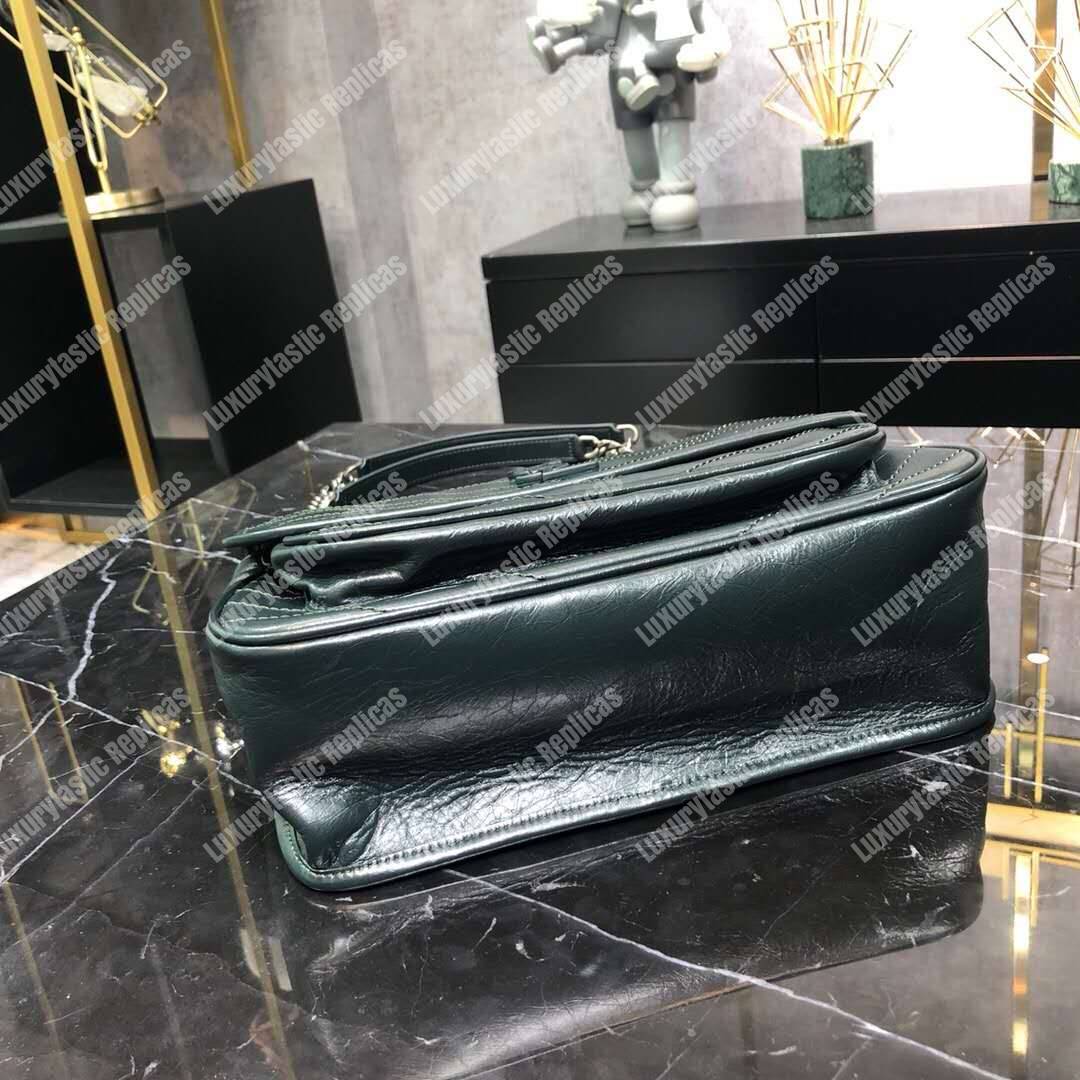 Saint Laurent Niki Medium Bag In Crinkled Vintage Leather Dark Green