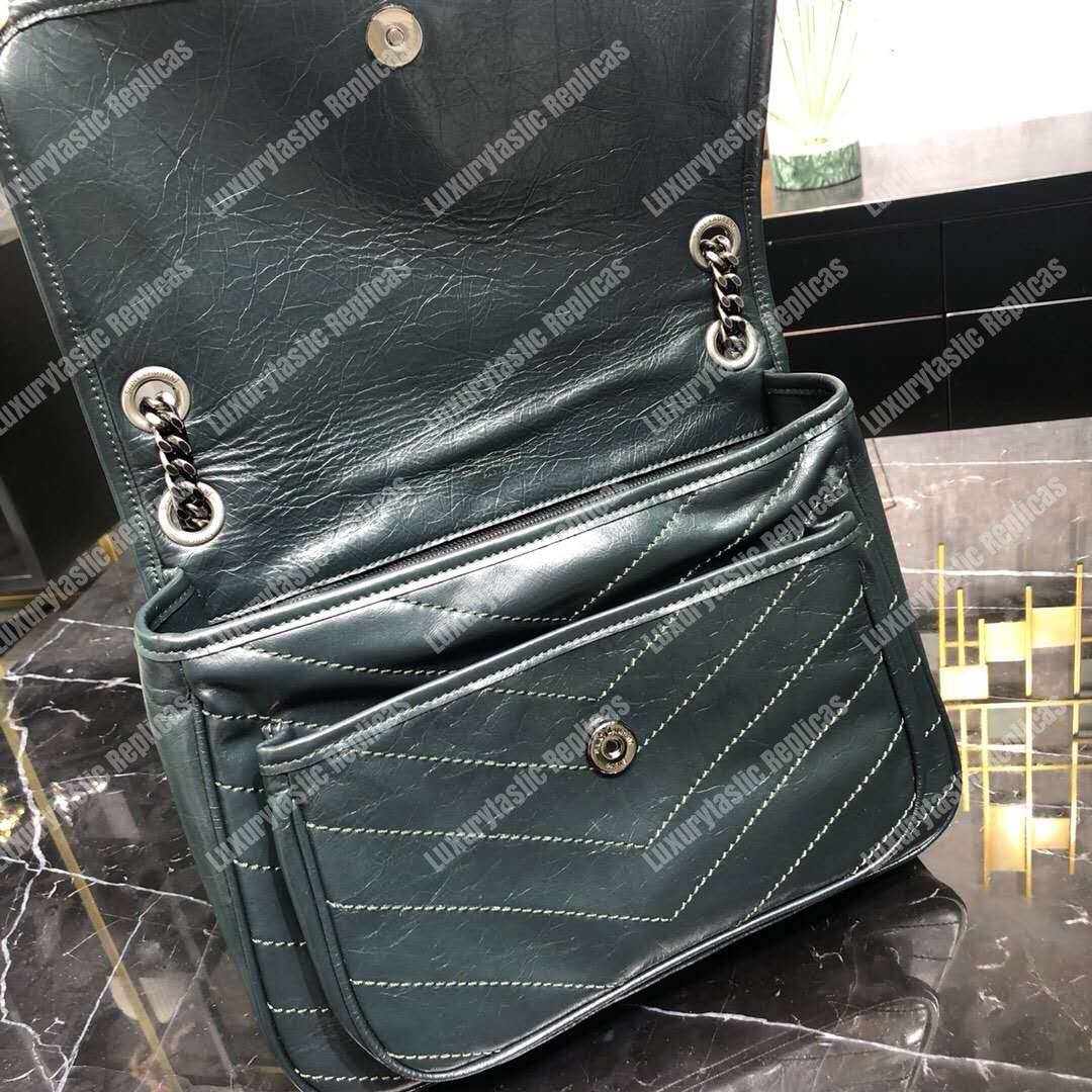 Saint Laurent Niki Medium Bag In Crinkled Vintage Leather Deep Green