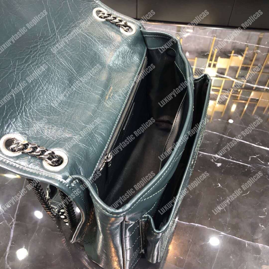 Saint Laurent Niki Medium Bag In Crinkled Vintage Leather Dark Green