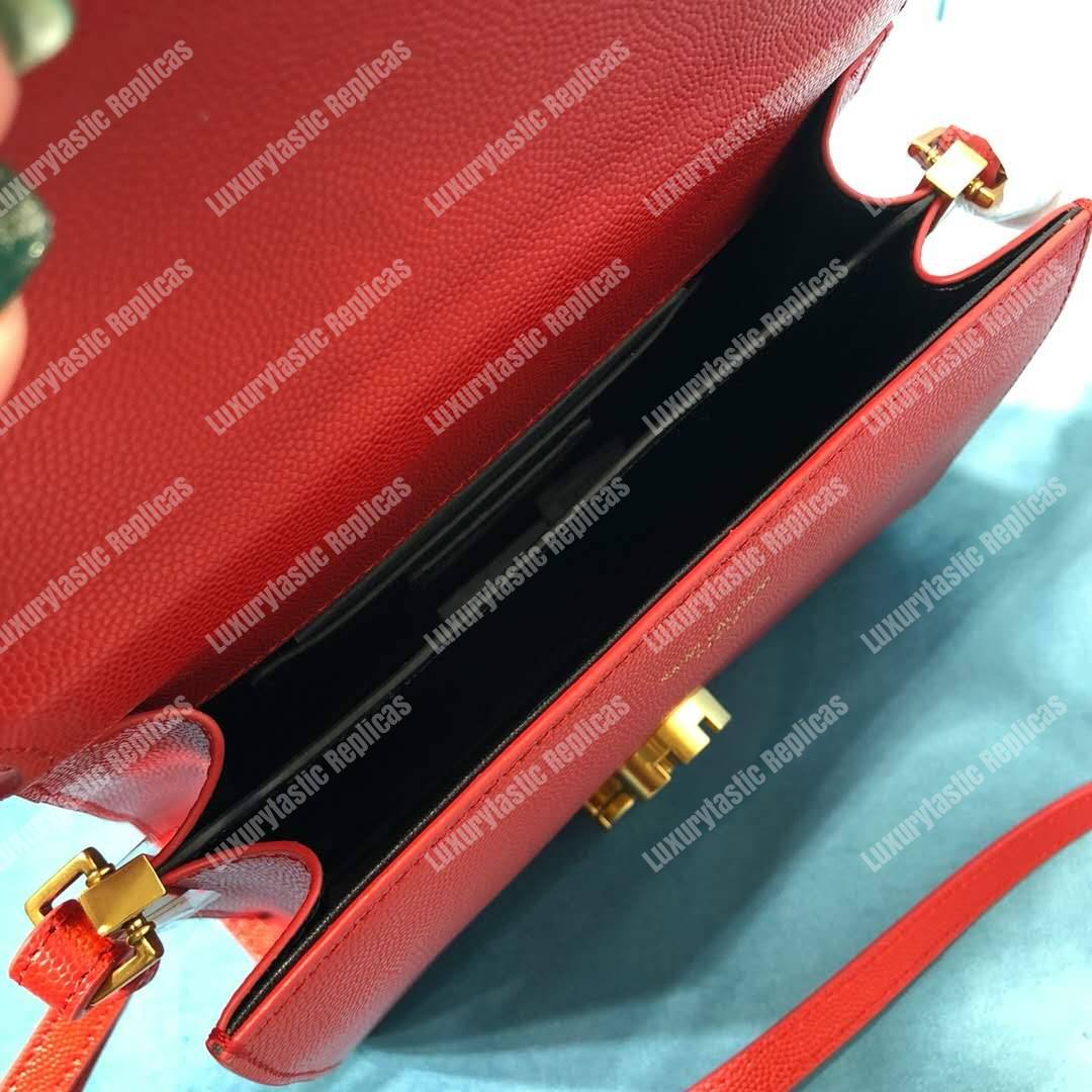 Saint Laurent Cassandra Mini Top Handle Bag In Grain De Poudre Embossed Leather Red