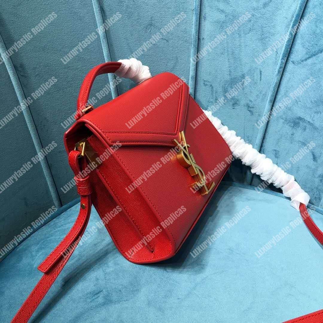 Saint Laurent Cassandra Mini Top Handle Bag In Grain De Poudre Embossed Leather Red