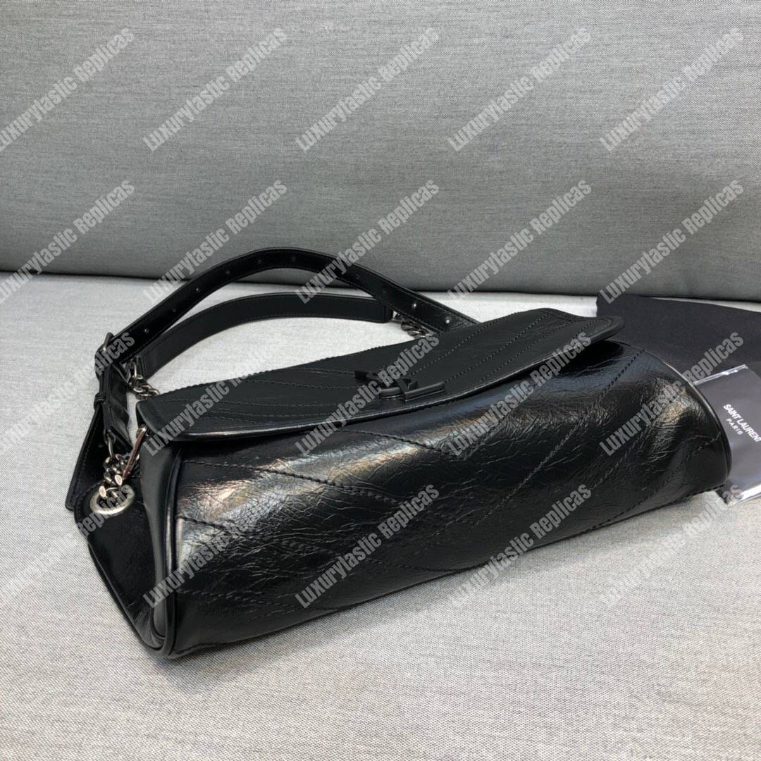 Saint Luarent Niki Body Bag In Crinkled Vintage Leather Black
