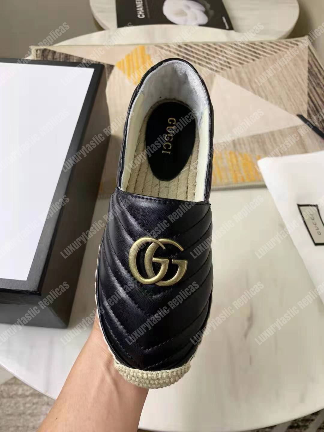 G*u*i leather espadrille with double g black