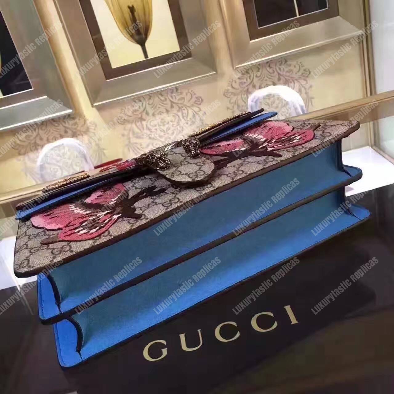 G*u*i dionysus embroidered shoulder bag cat/star/butterfly