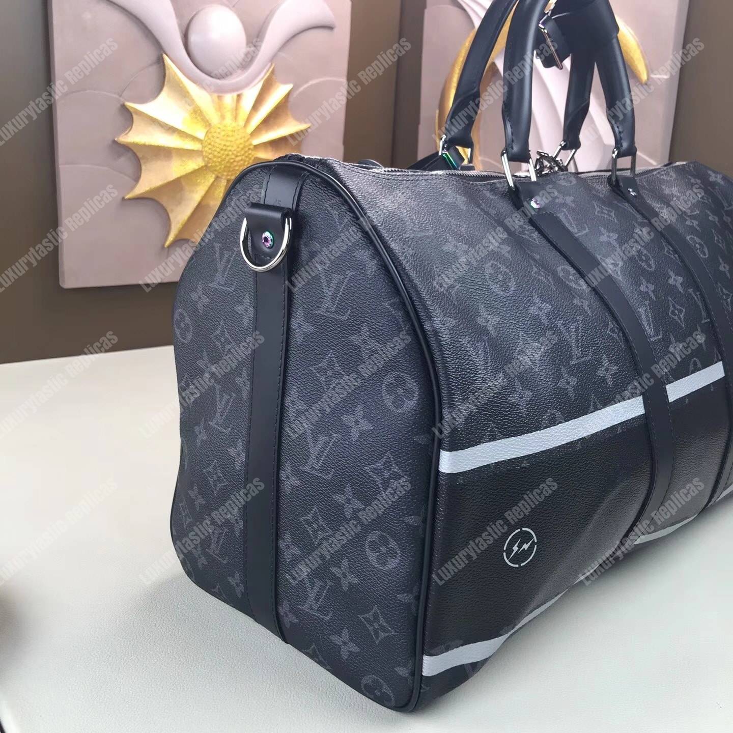 LV Keepall 55 Bandouliere Duffel Bag Monogram Eclipse Canvas