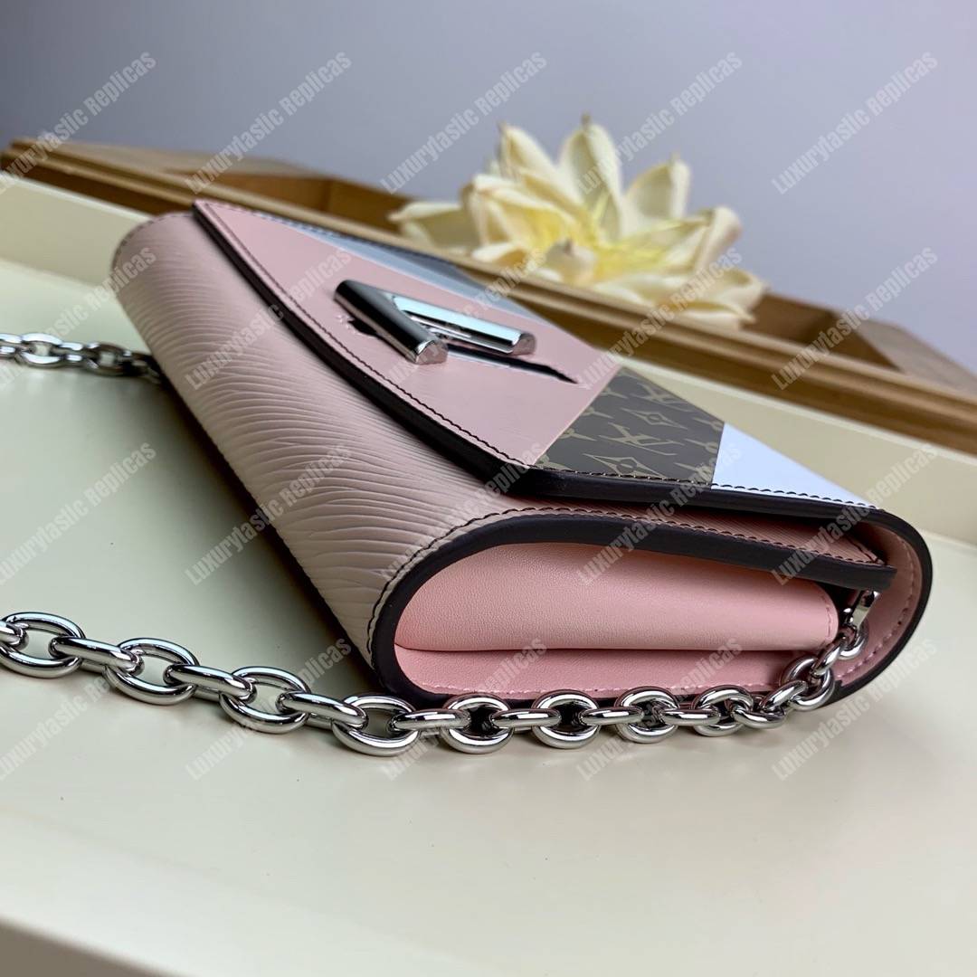 LV Twist Chain Wallet Epi Leather Monogram Blanc Rose