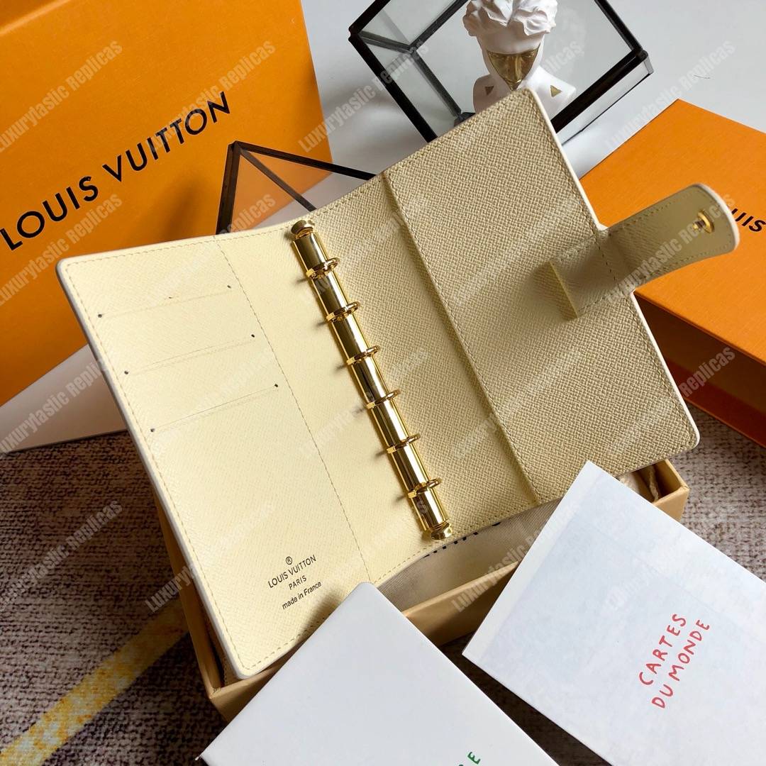 LV Small Ring Agenda Cover Damier Ebene White