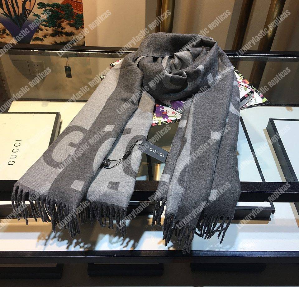G*u*i gg jacquard wool silk scarf grey