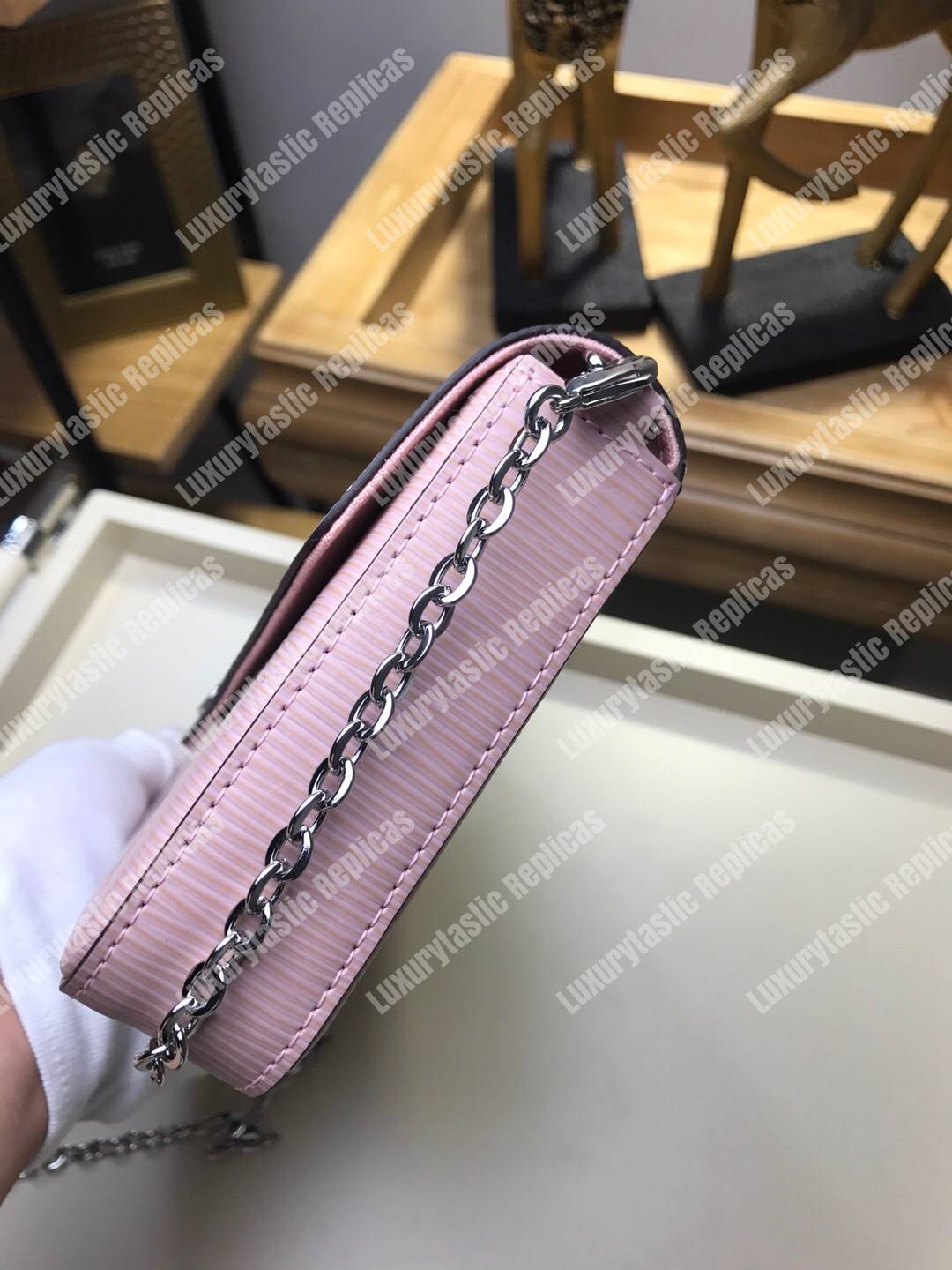 LV Pochette Felicie Epi Leather Rose Ballerine
