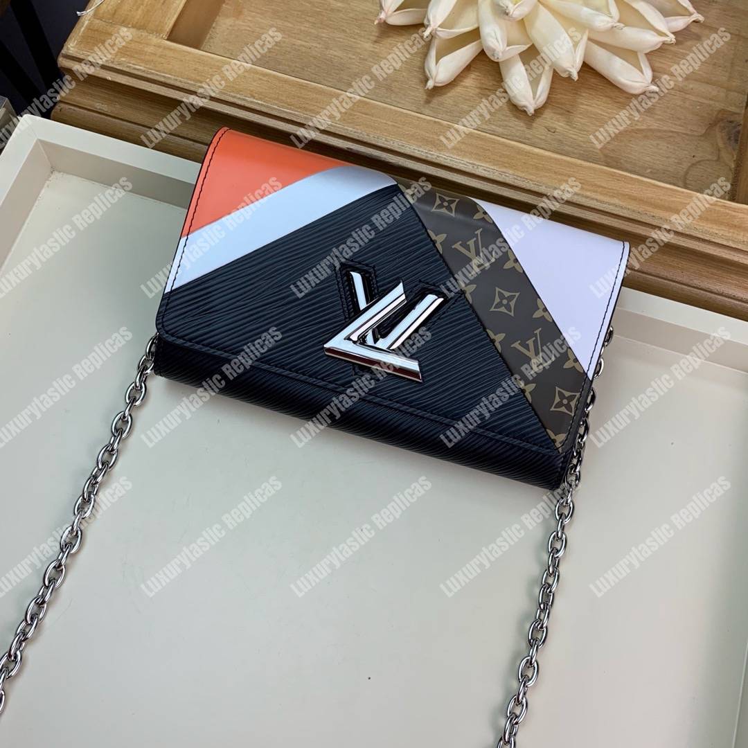 LV Twist Chain Wallet Epi Leather Monogram Noir Tan