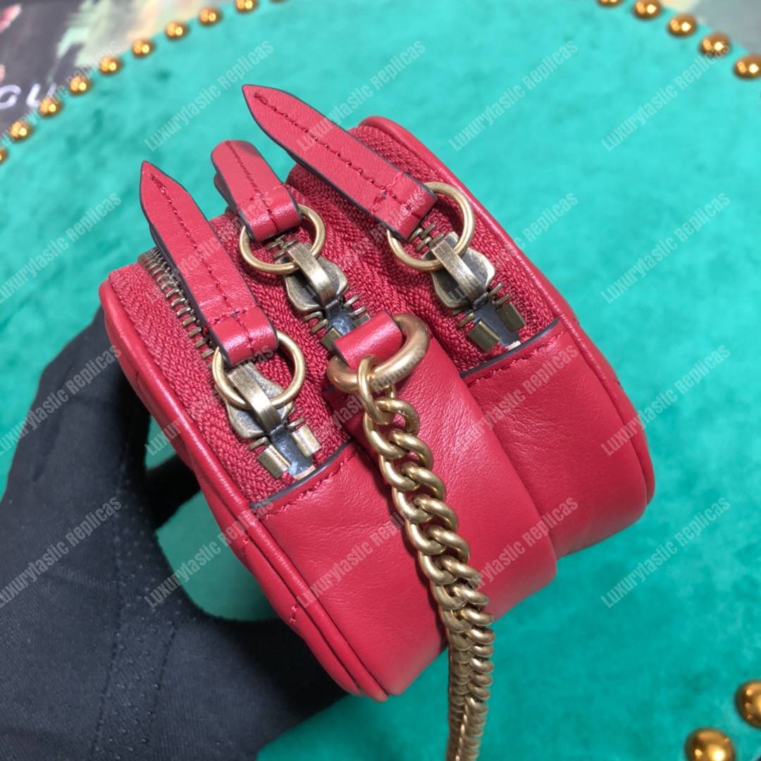G*u*i gg marmont mini chain bag 3 zips hibiscus red