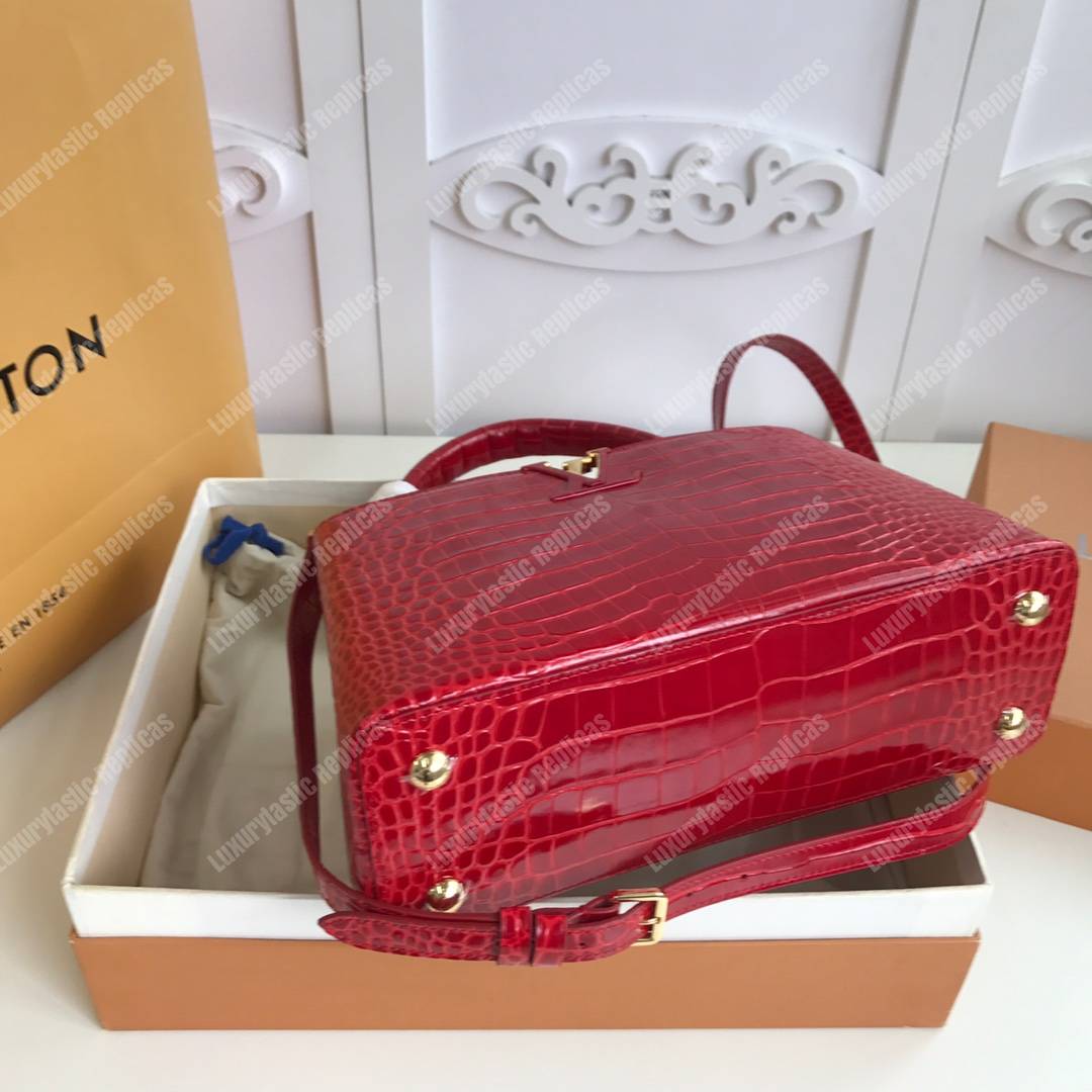 LV Capucines PM Crocodilien Mat Cerise