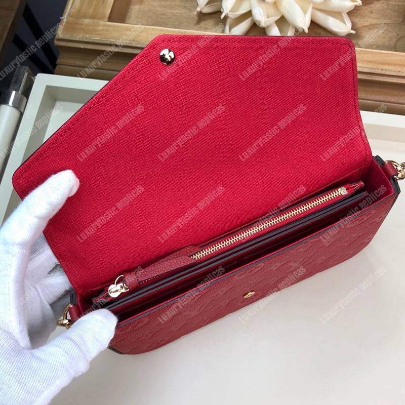 LV Pochette Felicie Monogram Empreinte Leather Cerise