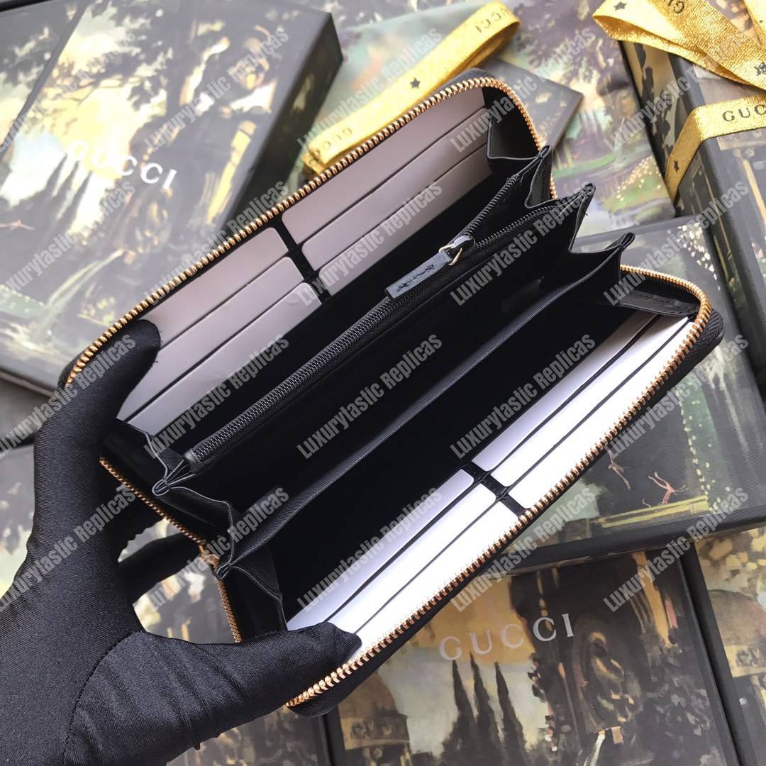 G*u*i signature zip around leather wallet black