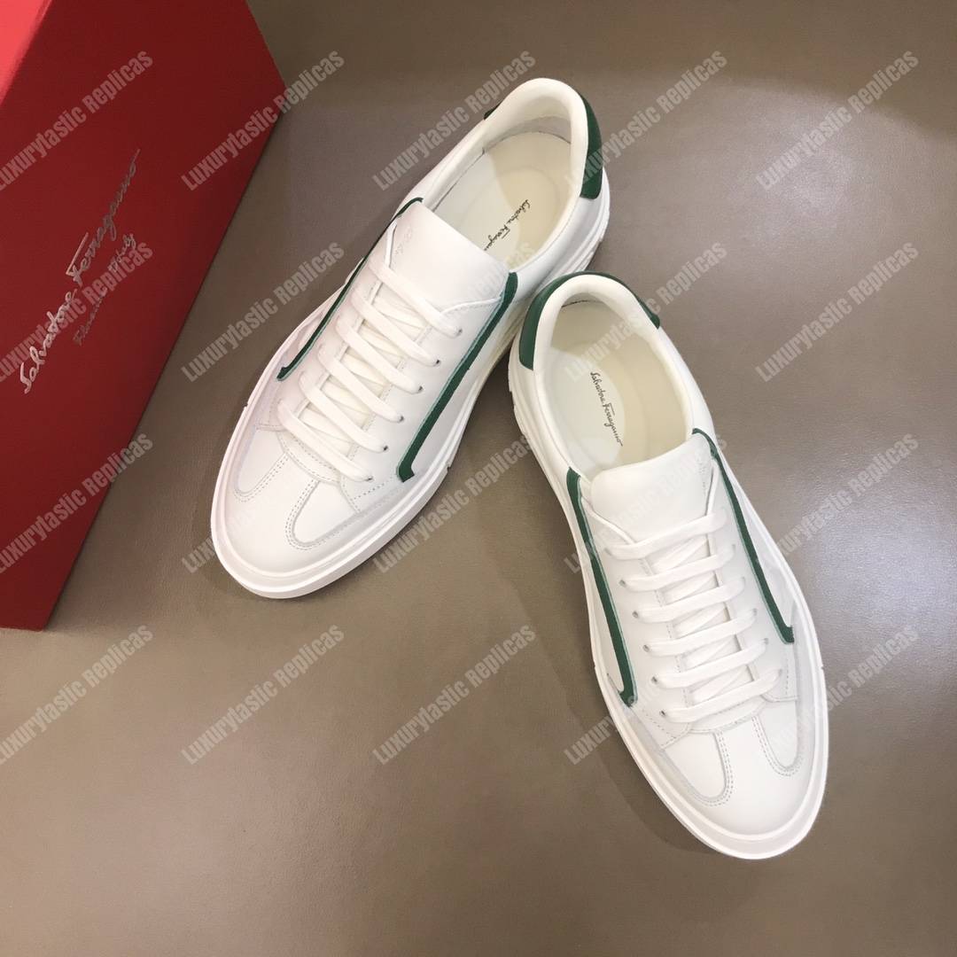 Salvatore Ferragamo Gancini Sneaker Shoe White/Green Lining