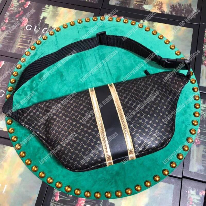 G*u*i G*u*i-dapper dan belt bag black with gold pattern