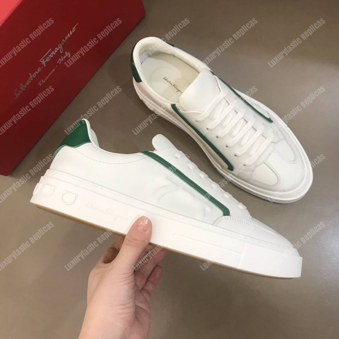 Salvatore Ferragamo Gancini Sneaker Shoe White/Green Lining