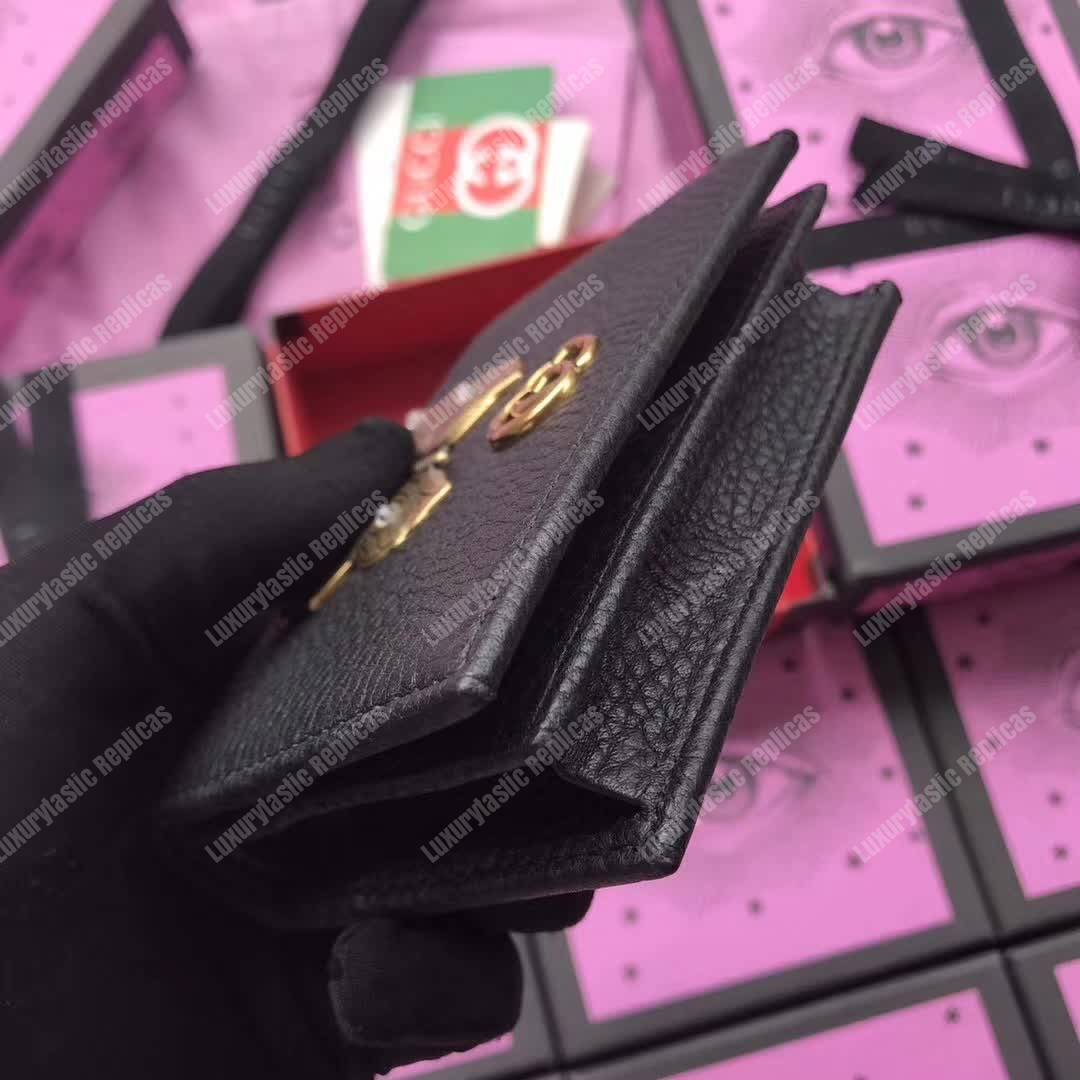 G*u*i gg leather card case with butterfly black