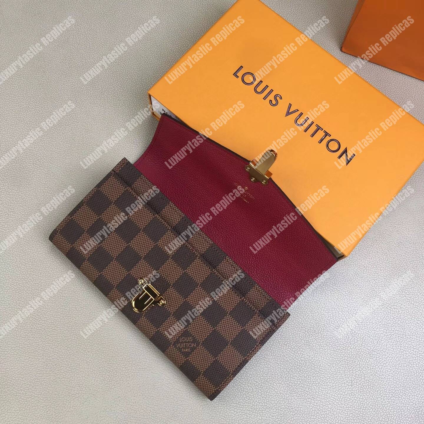 LV Clapton Wallet Damier Ebene Raisin