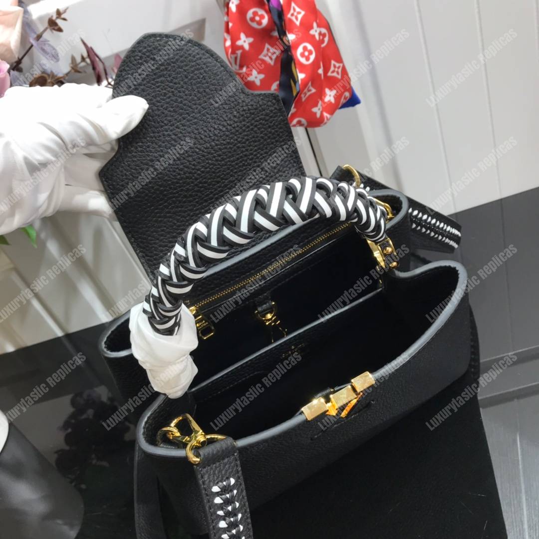 LV Capucine PM Handbag Taurillon Leather Noir/Blanc