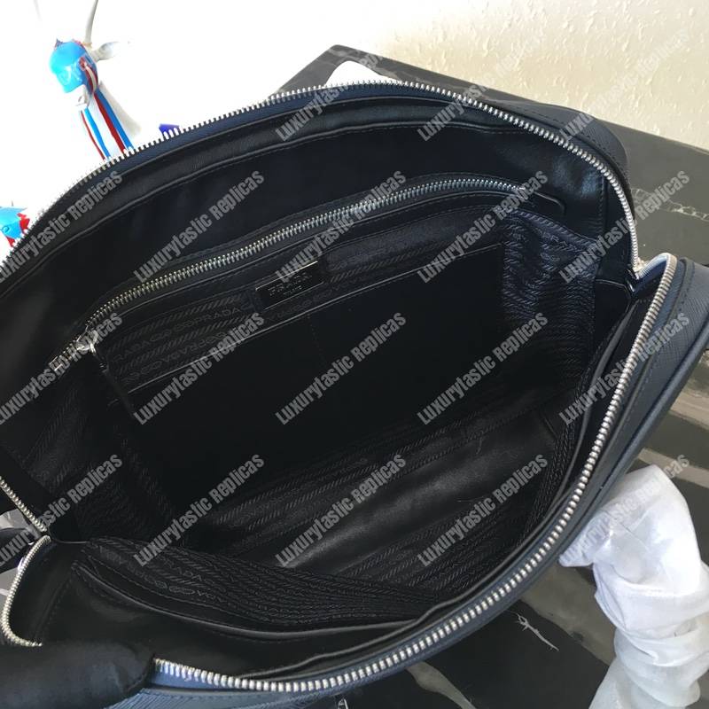 Pra*a saffiano leather work bag navy blue dark blue/grey crocodile insert