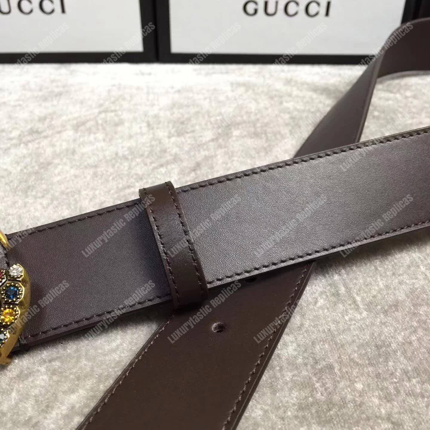 G*u*i brown leather belt with crystal double g buckle
