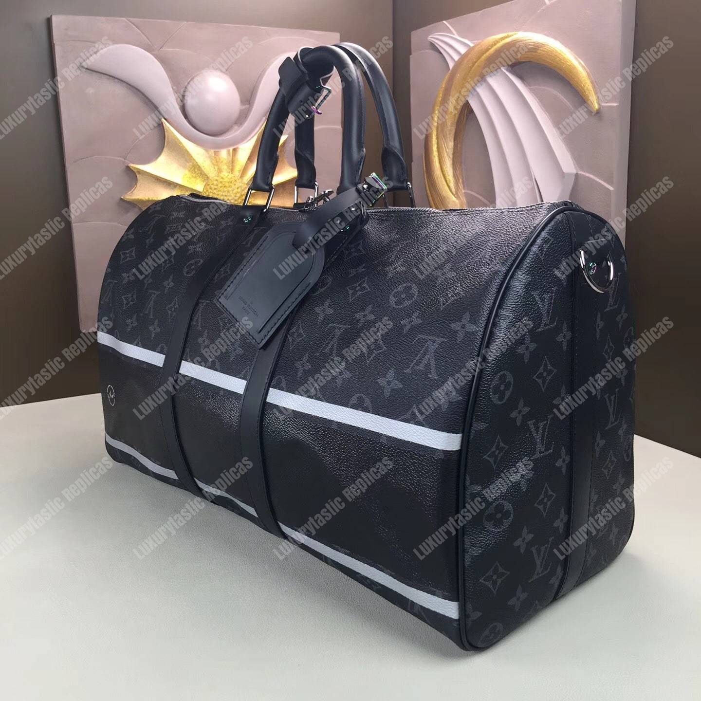LV Keepall 55 Bandouliere Duffel Bag Monogram Eclipse Canvas