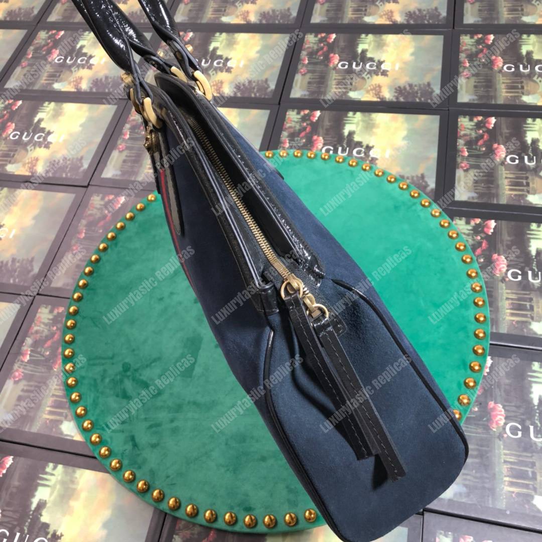 G*u*i re(belle) large top handle tote suede blue