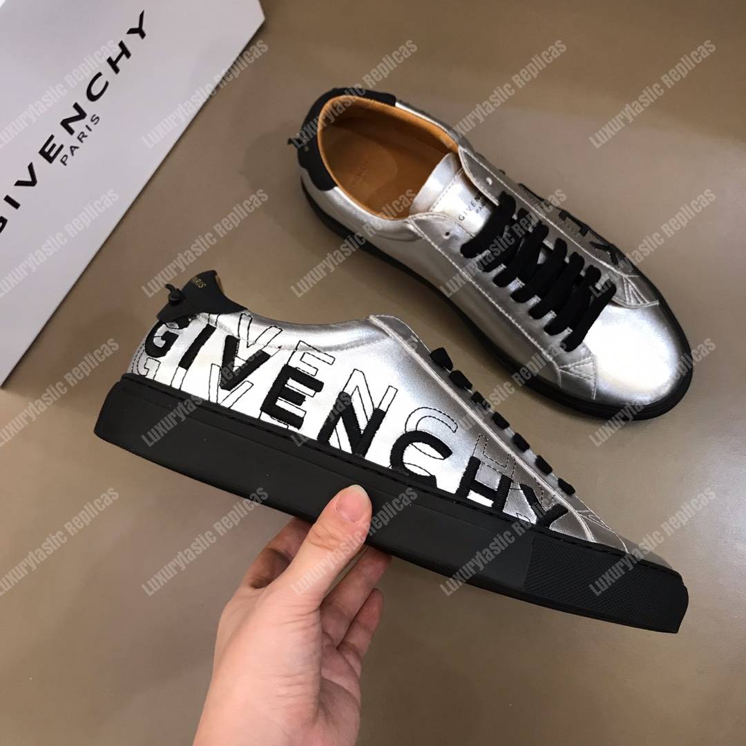 Givenchy Shading Sneakers In Metallized Leather Silver