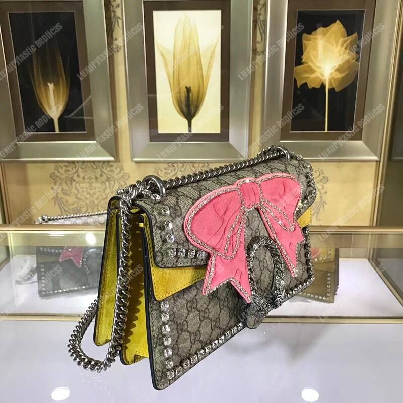 G*u*i dionysus crystal and pink bow shoulder bag