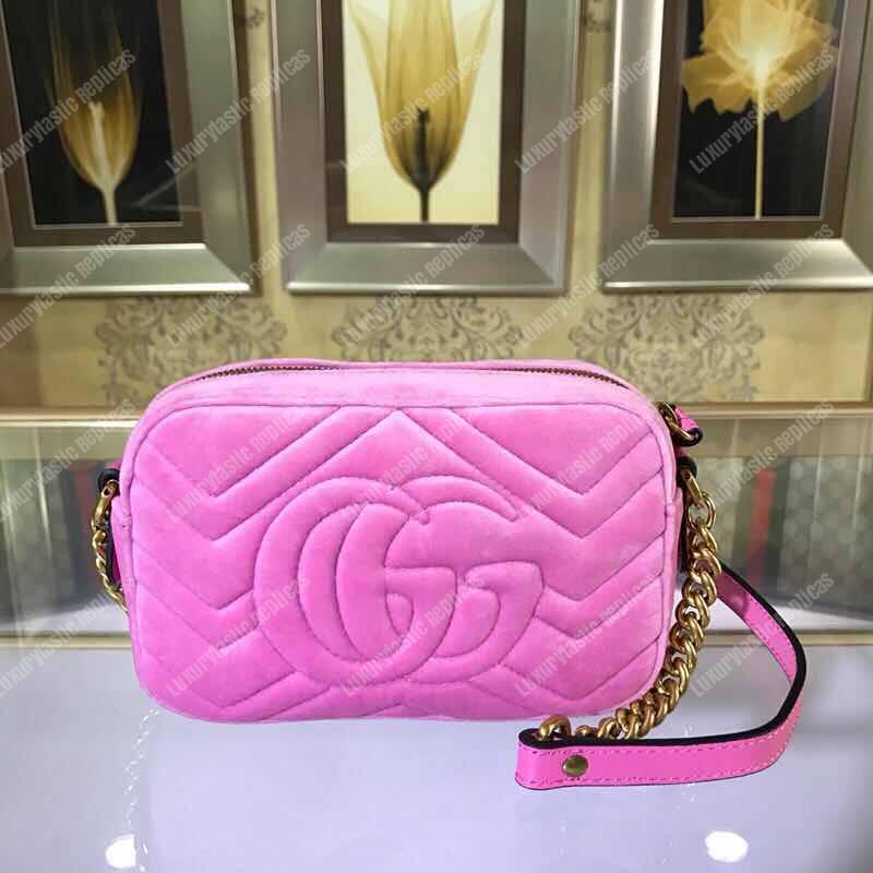 G*u*i gg marmont velvet small shoulder bag with crystals pink
