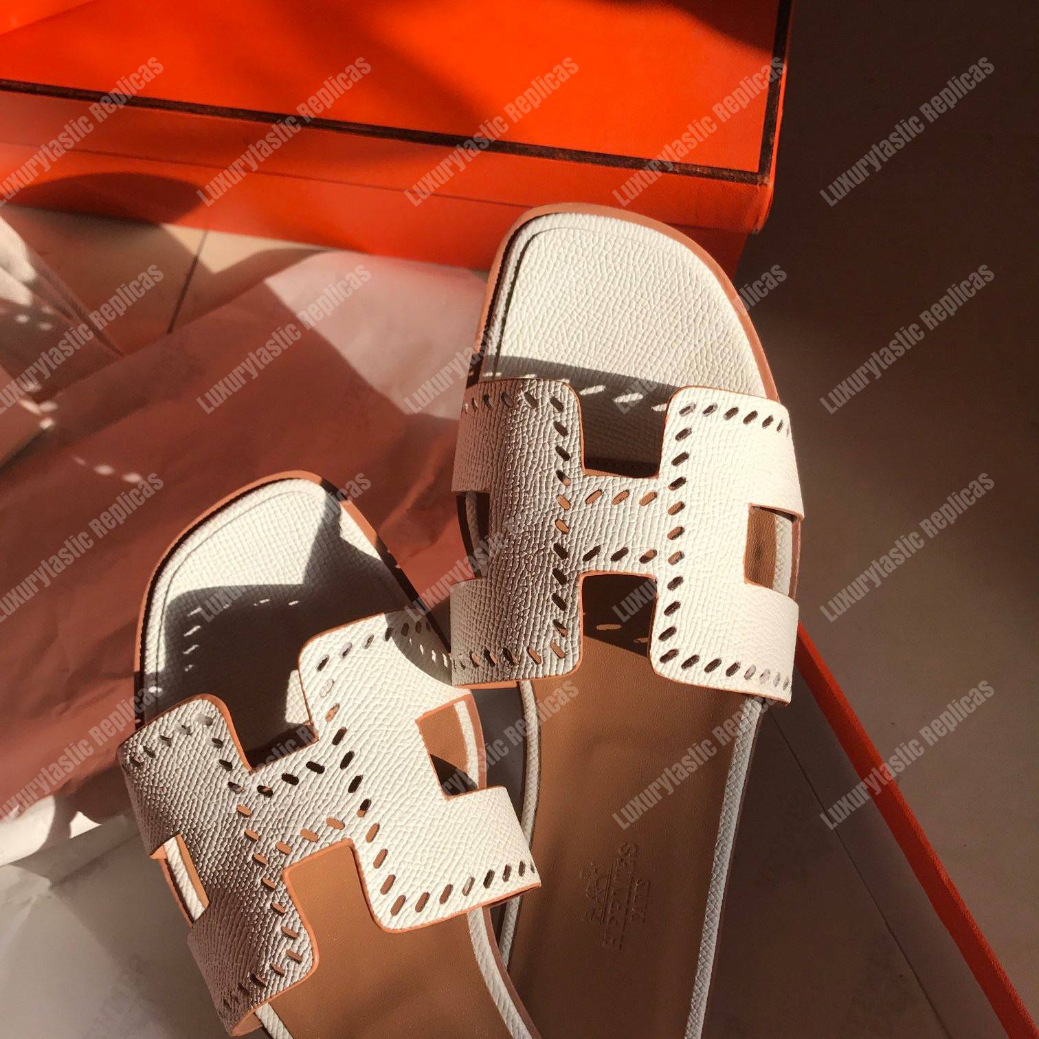 H**mes oran sandal framed studs white