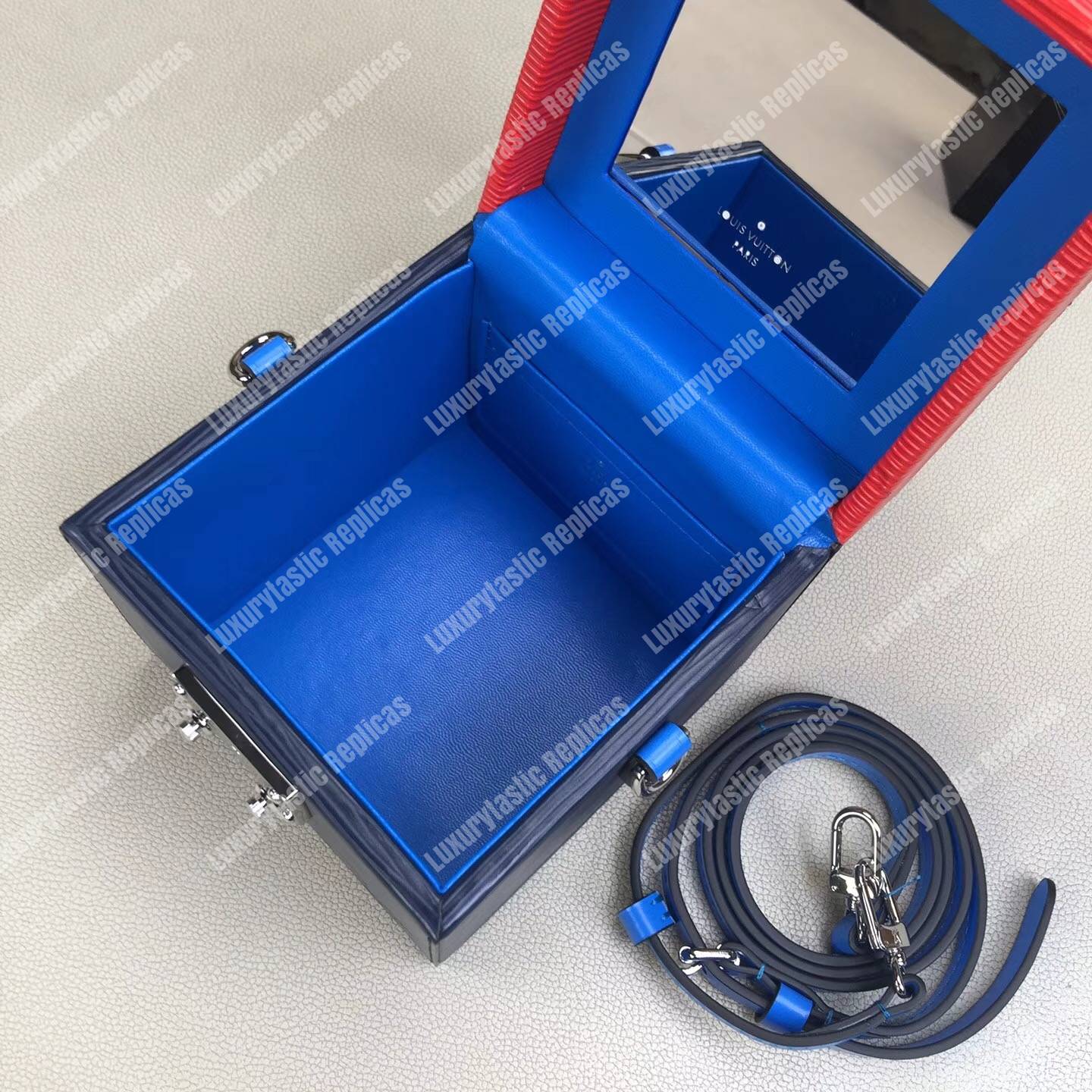 LV Bleecker Box Epi Leather Indigo Coquelicot