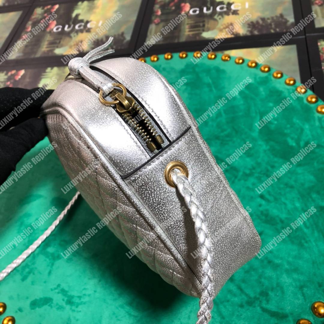 G*u*i quilted leather small shoulder bag silver