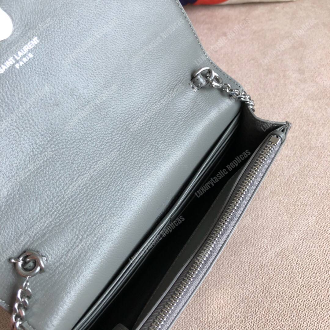 Saint Laurent Kate Chain Wallet With Tassel Earth Grey Crocodile