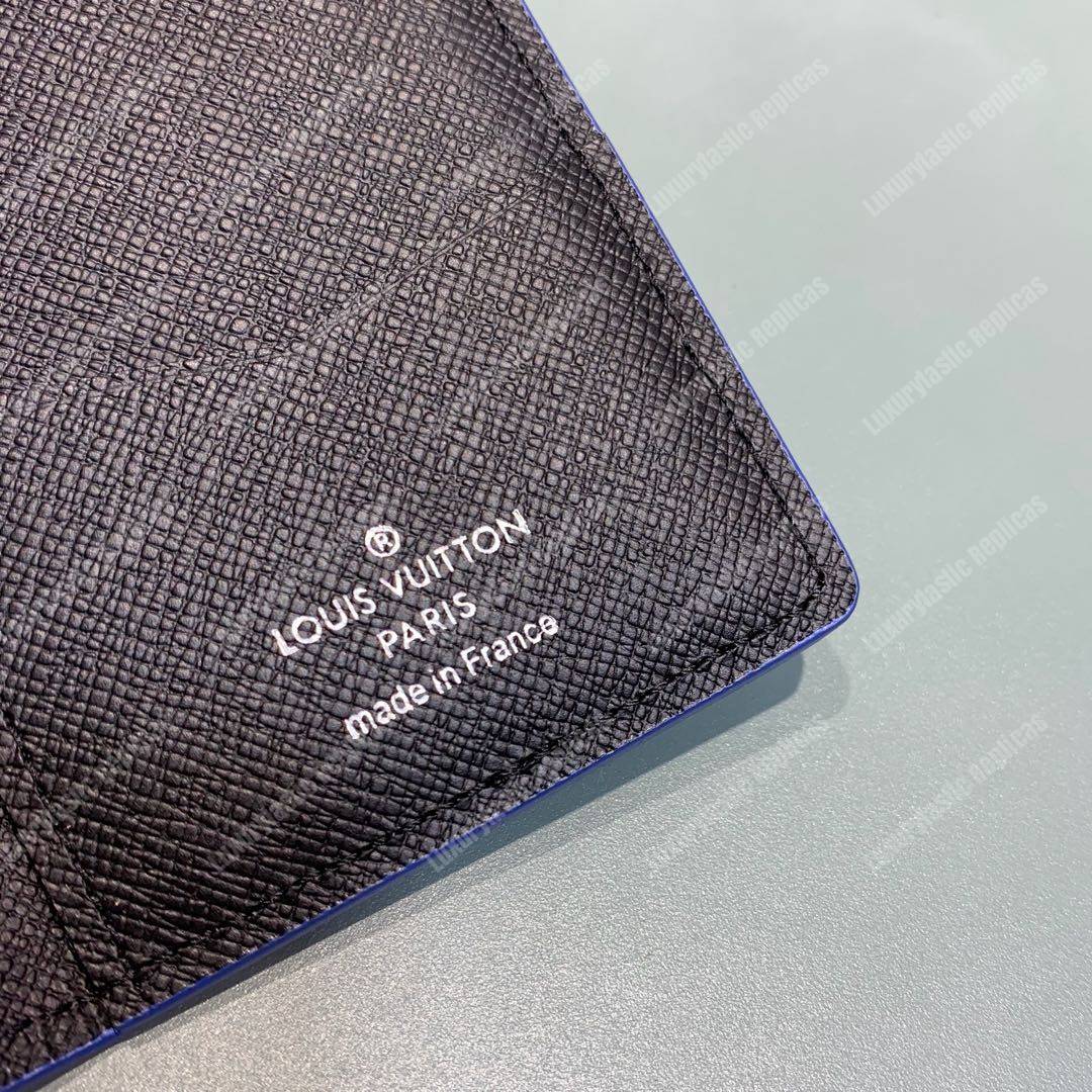 LV Pocket Organizer Taiga Leather Blue Trim