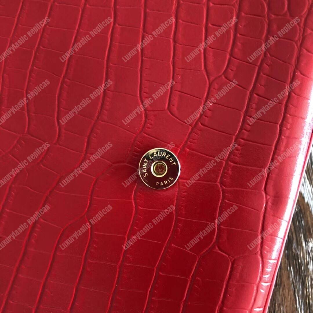 Saint Laurent Medium Kate Tassel Chain Bag Red Crocodile
