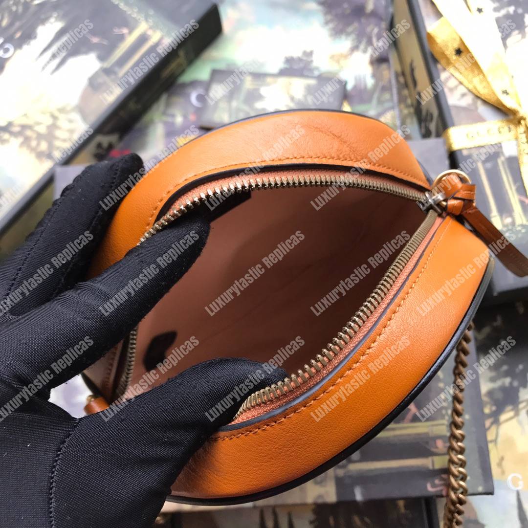 G*u*i gg marmont mini round shoulder bag cognac