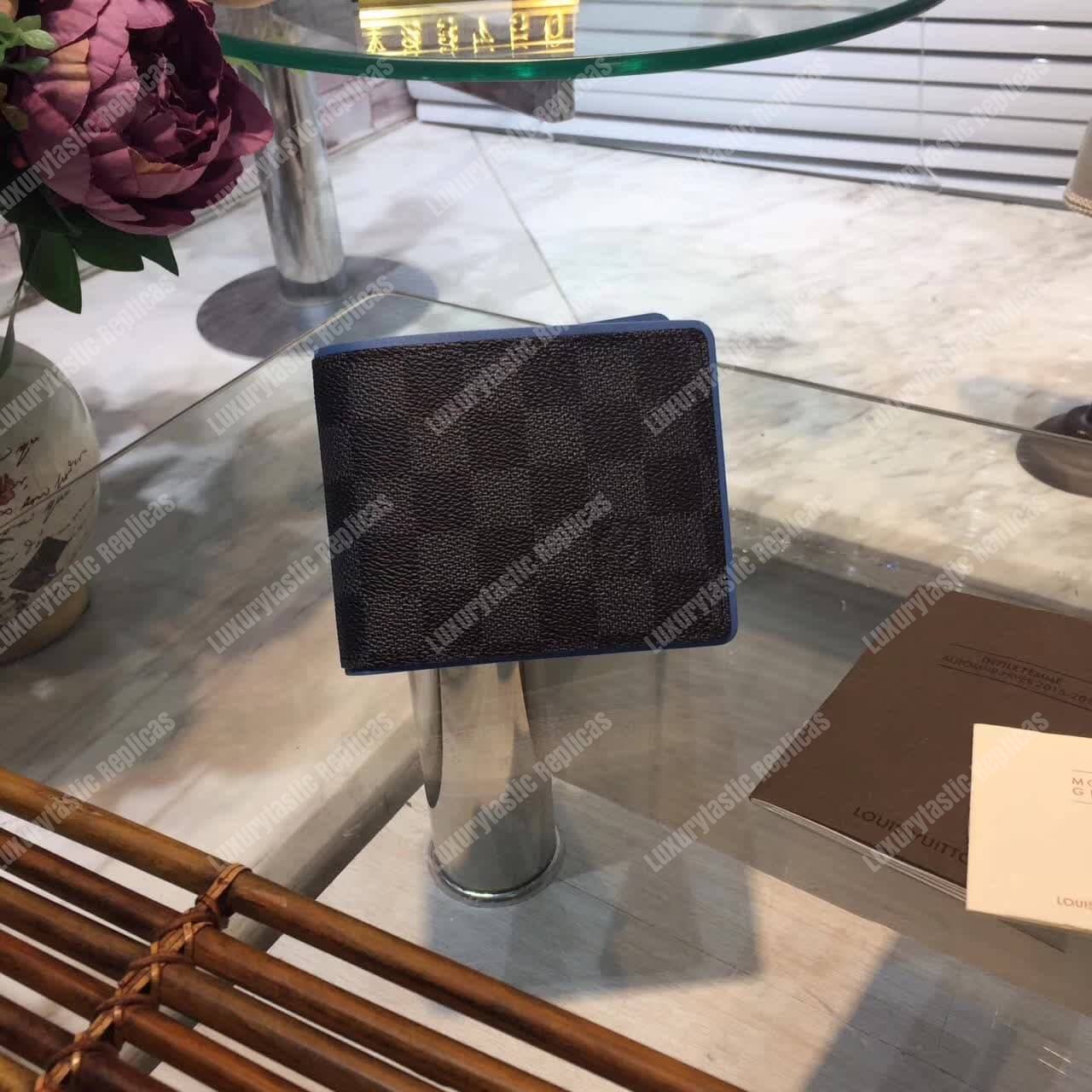 LV Multiple Wallet Damier Graphite Canvas Blue Neon