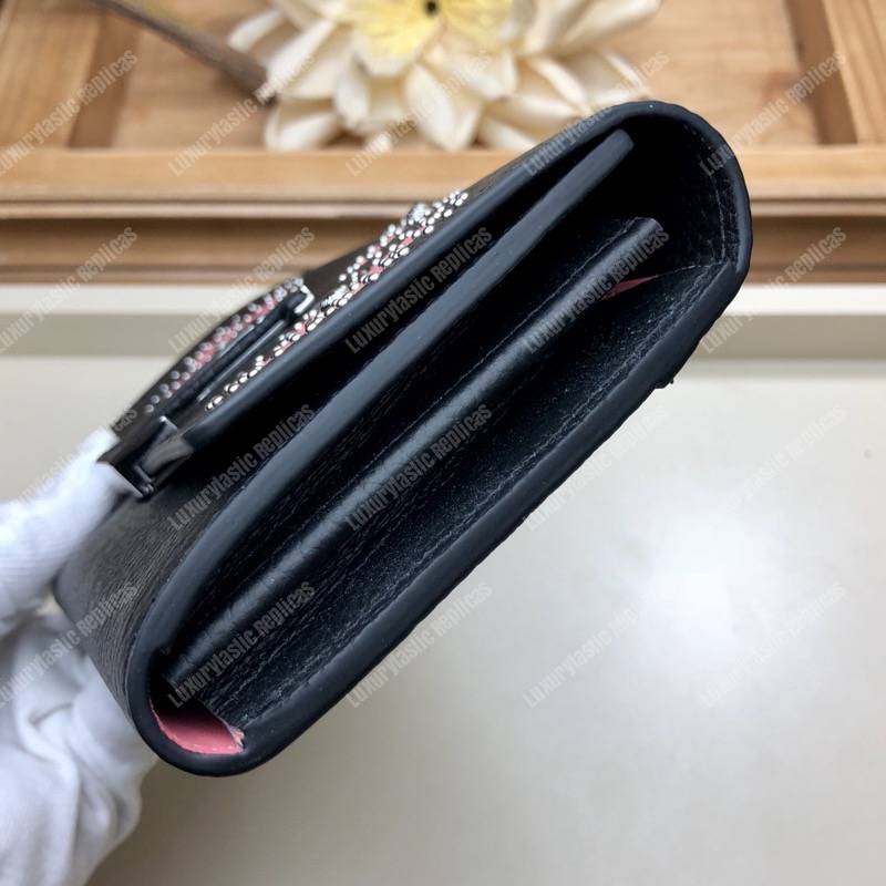 LV Capucines Wallet Taurillon Noir Leather Monogram Pink Flowers